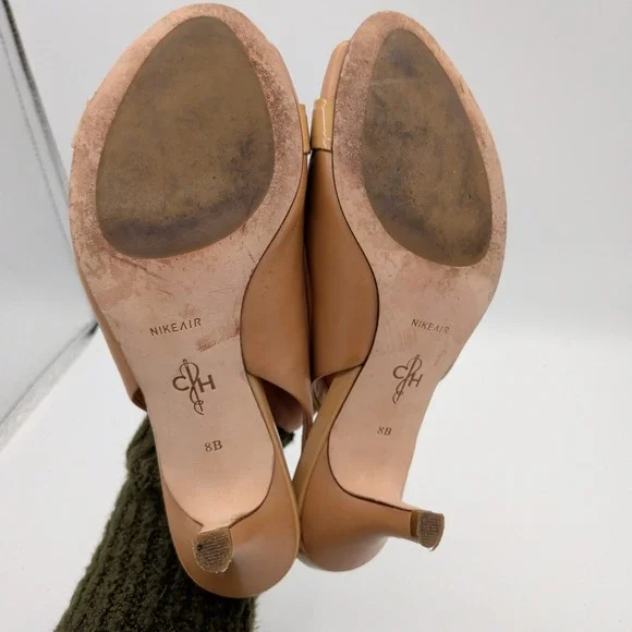 Cole Haan Nike Air Tan Leather Slingback Peep Toe Buckle Pumps D34253 Womens 8B - Picture 7 of 8